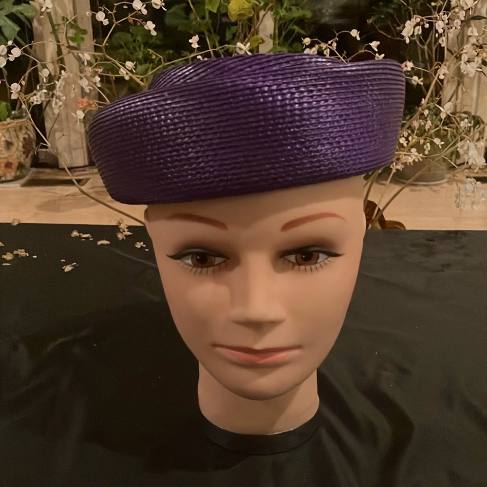 Chic Purple Straw Polypropylene Pillbox Hat